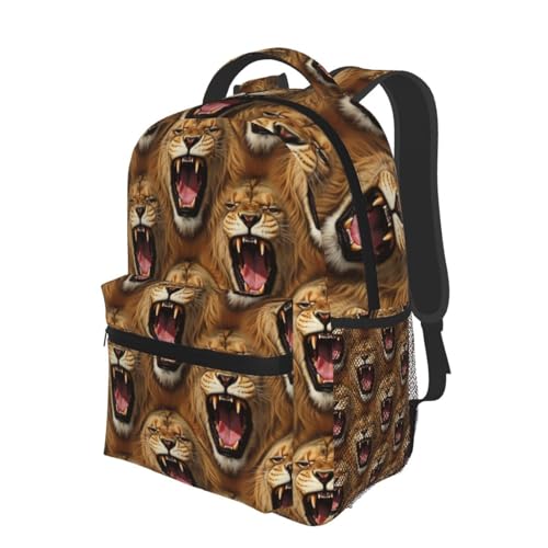 Casual Travel Daypack Angry Lion, Multi Pocket Water Resistant Backpack for Men Women Weekend Getaways - color: Pattern (738)