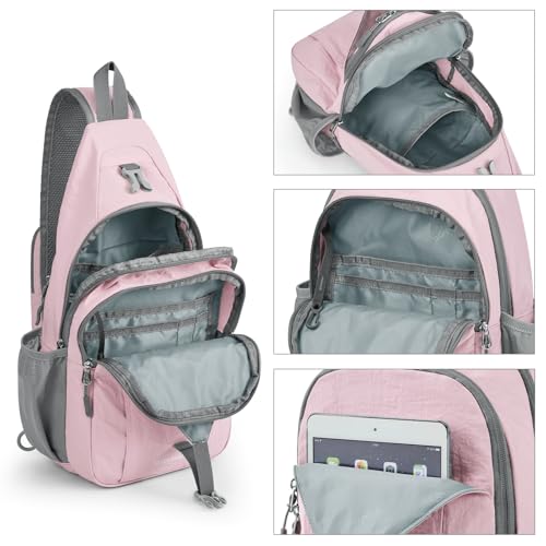 G4Free Sling Bag for Men and Women, RFID Blocking Crossbody Bag, Lightweight Sling Backpack for Travel, Hiking, Walking and Daily Use - color: Pink