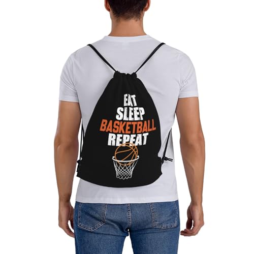 Eat Sleep Basketball Repeat Unisex Drawstring Backpack Bag Sport Gym Travel Swim Sackpack - color: Eat Sleep Basketball Repeat2