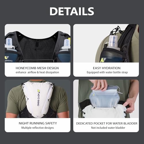 N NEVO RHINO 12L Trail Running Hydration Vest with 2 TPU 500ml Soft Flasks - color: White, size: X-Small