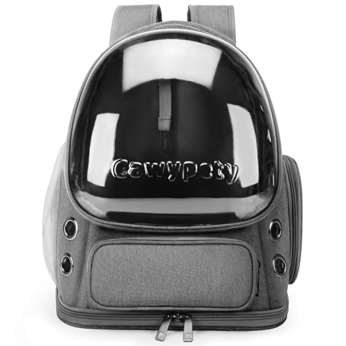 Cawypety Cat Backpack Carrier, Breathable Cat Carrier Large Space Bubble Pet Backpack for Kitty Small Dog up to 12lbs, Transparent & Foldable Pet Carrier for Travel Hiking - color: Dark Gray