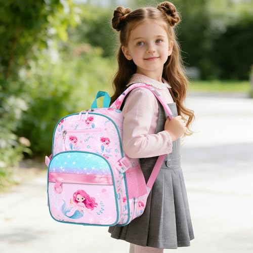 Toddler Backpack for Girls Ages 5-8, 3PCS Girls Backpack with Lunch Bag & Pencil Case - 15inch Kids School Bookbag for Preschool Kindergarten Elementary School (Mermaid) - color: Mermaid
