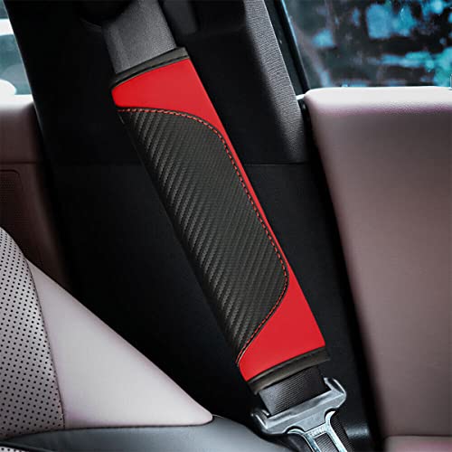 AUCELI 2PCS Car Seat Belt Cover, Carbon Fiber Seatbelt Shoulder Strap Covers, Breathable Leather Soft Harness Pad Protect Your Neck and Shoulder Compatible with Cars - color: Black/Red