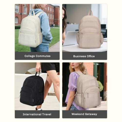 Hynes Eagle College Laptop Backpack 16 Inches Quilted Travel Backpack for Women Lightweight Puffer Casual Daypack 28L Ivory Beige - color: Ivory Beige