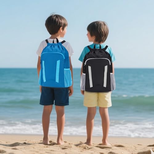 Drawstring Backpack Bag, Sport Gym Sackpack with Shoes Compartment - color: Blue