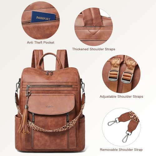 Shrrie Laptop Backpack for Women 15.6 inch,Travel Leather Backpack Purse Nurse Teacher Carry on Backpack Computer Bag,Professional Water-Resistant College Business Work Casual Daypack,Nubuck Brown - color: Nubuck Brown