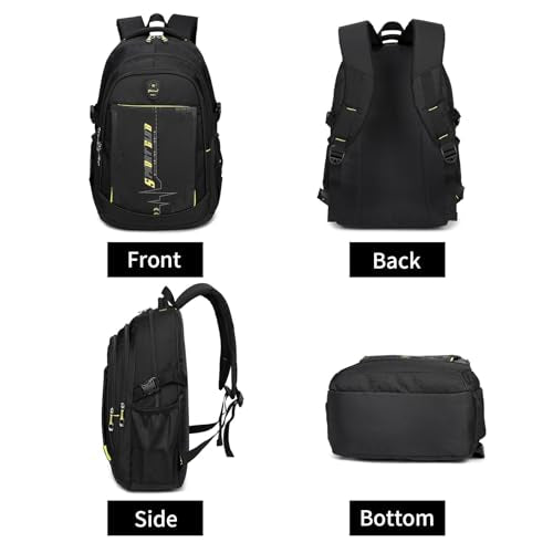 goldwheat School Backpack For Teen Boys, Lightweight Water-Resistant Boys Bookbag With Computer Compartment Fits 15.6" Laptop - color: Black Yellow