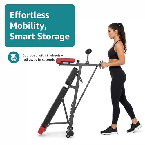 OLIXIS Adjustable Weight Bench, 660 LBS Foldable Workout Bench Press | Heavy Duty Chest Press Machine with Hyper Back Extension & 2 Wheels, for Flat Incline Decline Sit Up for Home Gym - color: Black & Red