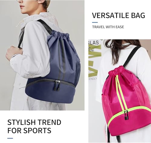 Drawstring Backpack Gym Bag with Shoe Compartment - Ideal for Basketball, Swimming, Beach Activities, Unisex - color: Royal Blue
