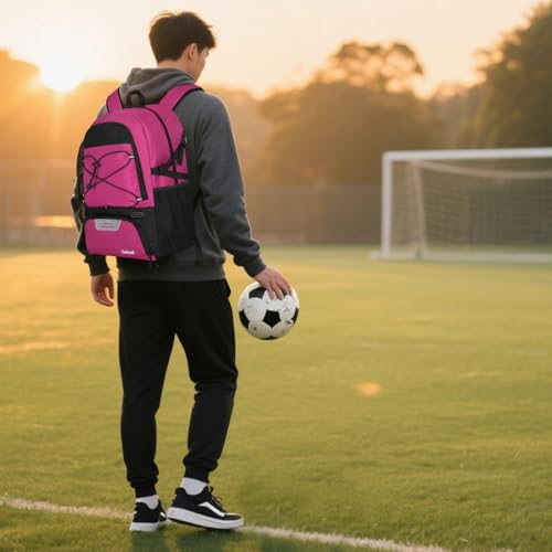 Goloni 30L Sports Backpack with Ball Compartment & Ventilated Shoe Pocket,Basketball Soccer Bag for Youth Boys Girls - color: Rose