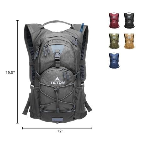 Teton Oasis/Trailrunner Hydration Backpack – Lightweight Water Pack with 2L/3L Bladder for Hiking, Running, Cycling, Biking 18L/22L Sizes – Sewn-in Rain Cover – Fits Men and Women - color: Gunmetal, size: 22 Liters