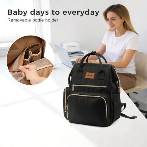 Diaper Bag Backpack, Large Capacity Baby Bag with Stroller Straps and Luggage Sleeve, Insulated Bottle Pockets, Changing Pad, Wet/Dry Pocket, Unisex for Mom and Dad, 27L Black - color: Black, size: Large
