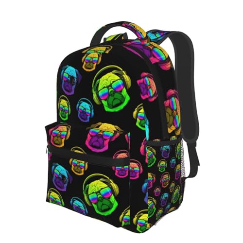 Outdoor Sports Travel Backpack Funny Dj Pug Black, Lightweight Daypack for Men Women Gym and Beach - color: Pattern (743)