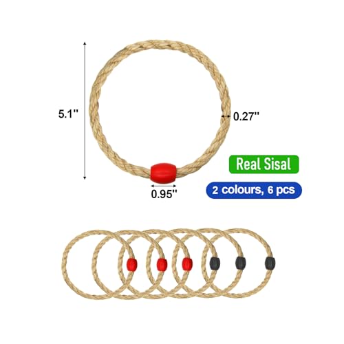 6 Pack Sisal Rope Ring Toss Game Replacement Parts for Adults and Kids, Outdoor Toss Rings for Agility Practice and Speed Game and Yard Games and Lawn Games for Party (Red and Black)