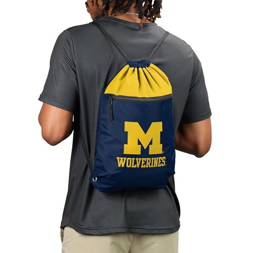 FOCO NCAA Officially Licensed Unisex Team Color Collage Primary Logo Wordmark Drawstring Backpack With Zippered Pocket - Michigan Wolverines - color: Michigan Wolverines