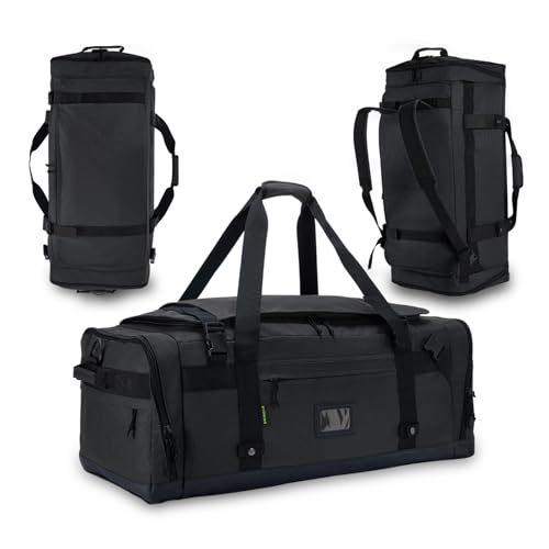 Large Duffle Bag for Travel - Men & Women, Foldable Gym Duffle Backpack, Heavy Duty Tactical Military Canvas Duffel Bags, Extra Big Carry On with Shoe Pockets, Waterproof (80L/103L) - color: Black, size: M(80L)