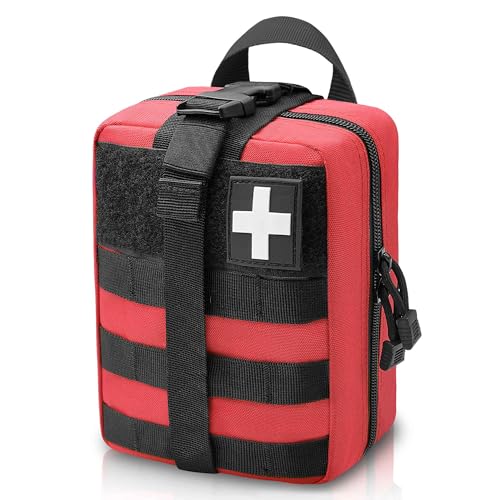 1000D Molle Ifak Pouch Rip Away, Tactical Tear Away Medical Pouch Empty, Military First Aid Pouch Bag Only for Camping Hiking Travel - color: Red