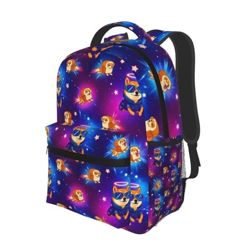 Casual Travel Daypack Purple Galaxy Space Shiba Inu Doge, Multi Pocket Water Resistant Backpack for Men Women Weekend Getaways - color: Pattern (12)