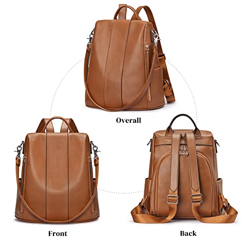 S-ZONE Leather Backpack Purses for Women Antitheft Rucksack Shoulder Bag Medium - color: 2-brown