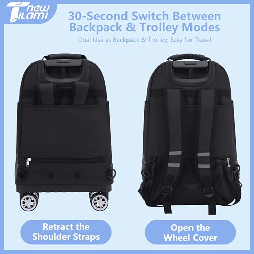 NEW TILAMI 19 Inch Rolling Backpack 360°rotating Universal Wheel, Large Organizer Compartments, Adjustable Handle, Carry on for School Students Business Travel, Ice-blue Rhombus Shadows - color: Ice-blue Rhombus Shadows