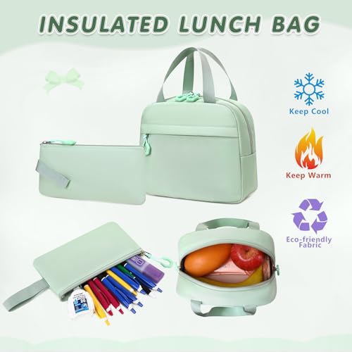 GeeWin Backpacks for Girls, Girls Backpack with Lunch Box & Pencil Case Set, 17 Inch Waterproof Girl Bookbag with Lots of Pockets for Kids, Teens, Elementary Middle High College School Student(Green) - color: Green