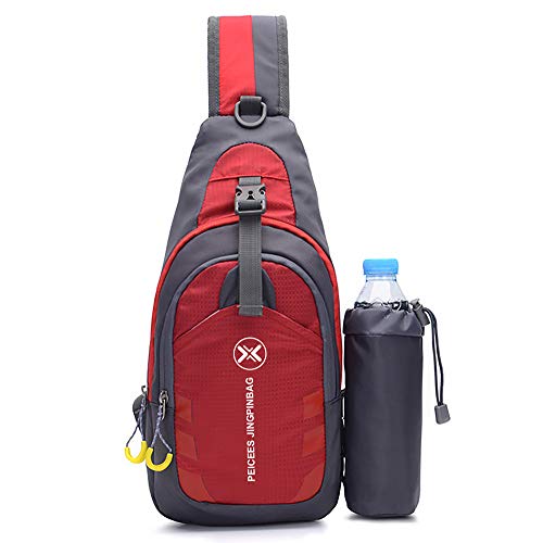 Peicees Chest Crossbody Sling Backpack Bag Travel Bike Gym Daypack for Women Men - color: Red