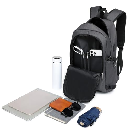Kono Travel Laptop Backpack with USB Charging Port, Business Anti Theft Slim Sturdy Personal Item Bag, Water Resistant College Computer Daypack for Men & Women Fits 15.6 Inch Notebook, Dark Grey - color: Dark Grey
