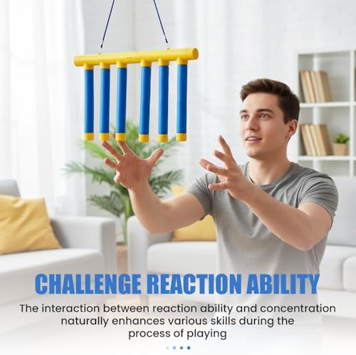 Reflex Sticks Rebounce Game, Reflex Challenge Game, Falling Sticks Reaction Time Trainer with Adjustable Speed Modes for Home, Office & Team Activities (Blue) - color: Blue