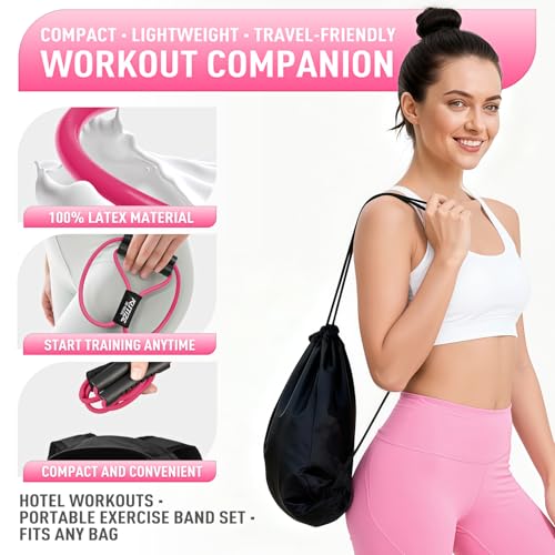 Figure 8 Resistance Bands for Arm, Back, 3 Level Latex Heavy Exercise Bands with Handles for Strength Training, Full Body Workout, Physical Therapy, Pilates, Yoga, Home Gym Equipment for Women - style: Pink