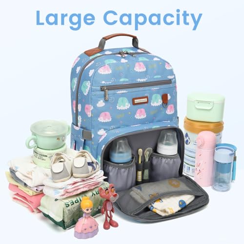 Diaper Bag Backpack, Large Baby Nappy Bags with Portable Changing Pad for Boys and GirlsMultifunction Travel Baby Bag for Moms Dads, Shower Gifts Waterproof and Stylish - color: Blue