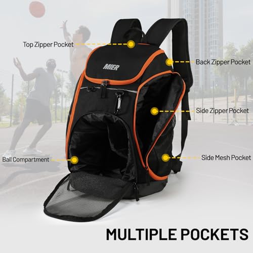 MIER Gym Backpack 40L Basketball Backpack with Ball Compartment & Shoes Storage Multi-Functional Sports Soccer Bag Large Equipment Back Pack Volleyball Backpacks for Men Women - color: Black