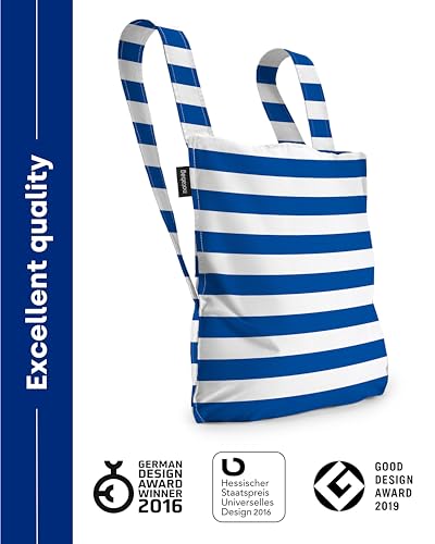 Notabag Original 2 in 1 Backpack and Bag – waterproof – reusable grocery bags – clever design for more flexibility - color: Navy Stripes