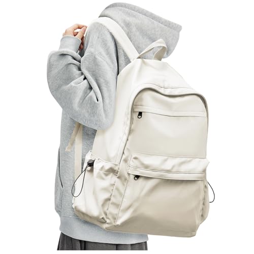 BJLFS Beige School Backpack for Girls Women Waterproof High School Book Bag Cute Backpack for Men Teens Boys, Lightweight Simple Middle School Back Pack Daypack - color: Beige