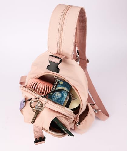 Crossbody Bag for Women Mini Backpack Purse Sling Bag Travel Hiking Chest Bag Daypack Small Casual Fanny Pack - color: Pink
