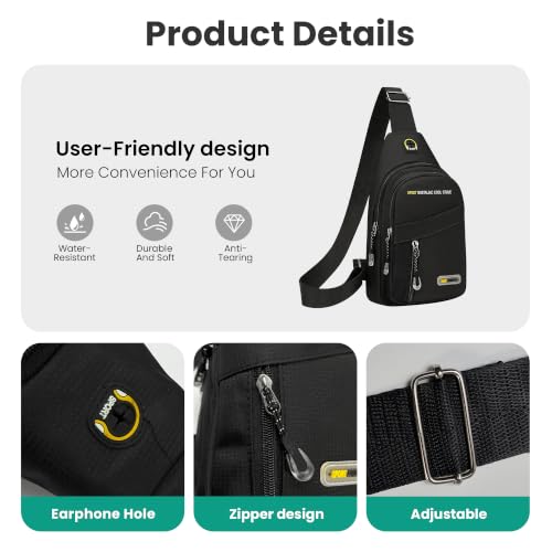 Waterproof Sling Bag for Men Women,Lightweight Crossbody Small Backpack,Shoulder Chest Bag for Travel Hiking - color: Black