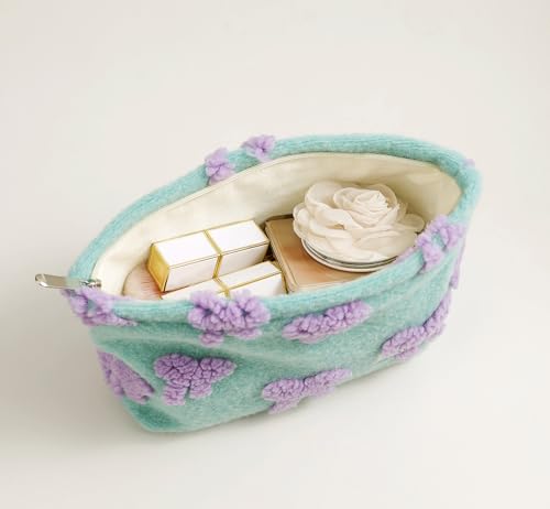 getgto 2 Pcs Makeup Bags, Large Cosmetic Bag Travel Toiletry Bag Organizer for Women, Plush Makeup Bag Small Cosmetic Pouch Purse with Zipper Gifts for Girls Teen - color: Girly green