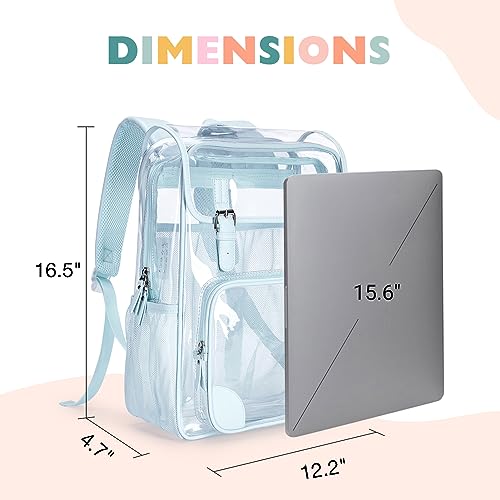 mommore Clear Backpack Heavy Duty Large Clear Bookbag for School Transparent PVC Stadium Approved See Through Back Pack - color: Blue, style: Clear Backpack