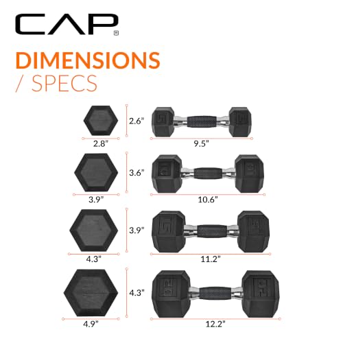 CAP Rubber Coated Hex Dumbbell Set with Storage Rack | 100–210 lb Options, Space-Saving Vertical Compact Storage for Home Gym Strength Training - size: 100 lb - Set, style: Comfort Handle