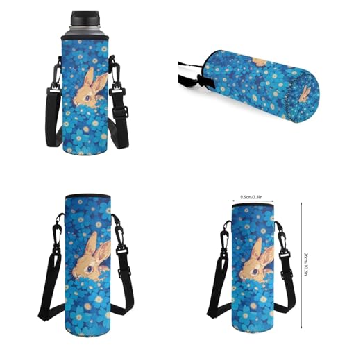 Cute Rabbit Backpack for Girls Blue Hippie Flowers School Backpack with Lunch Bag Pencil Case and Water Bottle Holder Kids Daypack Novelty School Bags for Elementary Middle School - color: Cute Rabbit Blue Hippie Flowers