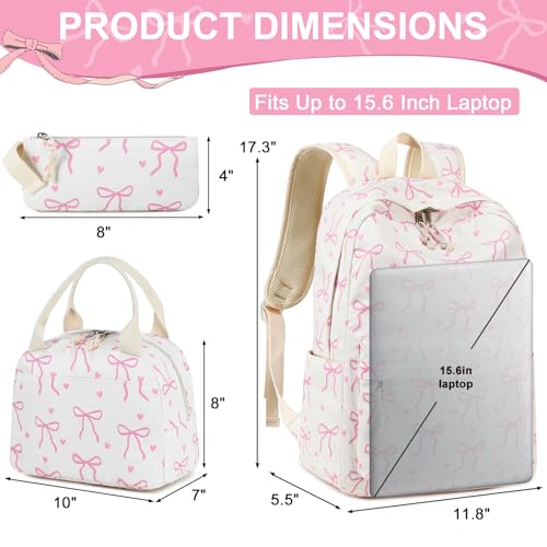 LEDAOU Backpack for Girls School Bag Kids Bookbag Teen Backpack Set Daypack with Lunch Bag and Pencil Case | Kids - color: A-bow Tie Beige