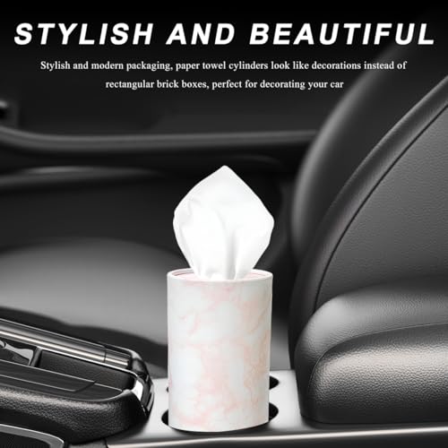 4PCS Car Tissue Holder, Car Cup Holder Convenient Travel Tissue Tube Box with Facial Tissues, Portable Round Tissues Holder Paper Towel Cylinder for Car Home Office (Marble Pink) - color: Marble Pink