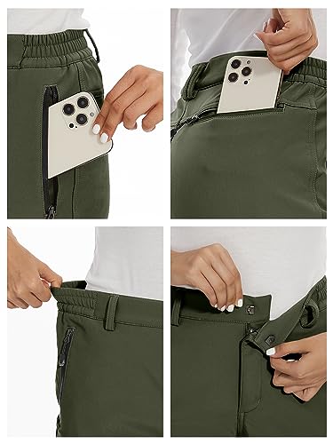 MAGCOMSEN Women's Fleece Lined Waterproof Insulated Snow Ski Pants Winter Warm Hiking Pants Outdoor Softshell - color: Army Green, size: XX-Large