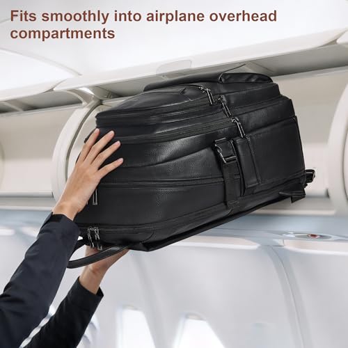 Vegan Leather Backpack, TSA Travel Backpack for Men and Women, Fits 17.0 Inch Notebook with Luggage Strap and USB Port, Black - color: Black