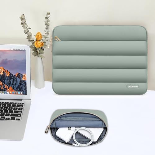 MOSISO Laptop Case 16 inch, 15-15.6 inch Puffy Laptop Sleeve Compatible with MacBook Pro 16 M5 M4 M3 M2 M1, HP Dell ASUS Acer Toshiba Lenovo, Polyester Horizontal Bag with Small Case, Antique Green - color: Antique Green, size: 16 inch
