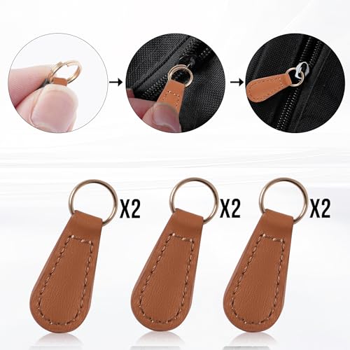 Deoward Zipper Pull Replacement PU Leather Zipper Tag Fixer Pull Repair for Backpacks, Jackets, Luggage, Purses, Suitcases, Handbags (6 PCS) - style: Zipper Pulls (Khaki)