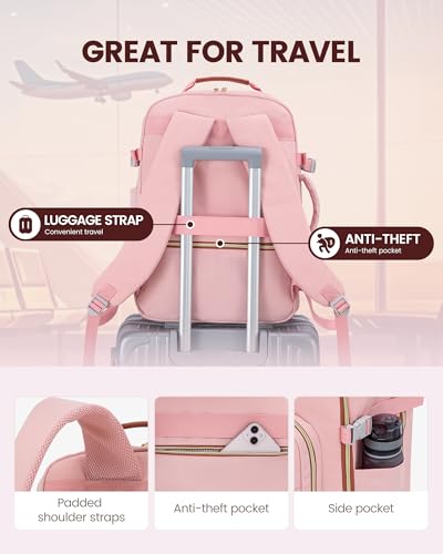 LOVEVOOK 40L Travel Backpack Flight Approved Carry on Backpack,3 Packing Cubes,Waterproof Personal Item Travel Bag,TSA Carry on Luggage Suitcase Travel Essentials,Gifts for Women & Men,fits 17" Laptop - color: Pink-brown, size: Large-40L-4Pcs