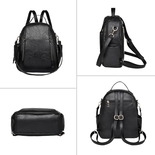 Small Backpack for Women Designer Leather Mini Backpack Purse Ladies Fashion Roomy Shoulder Handbag (Black-3) - color: Black-3