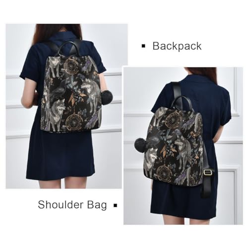 ALAZA Watercolor Black Raven and Wolf Boho Backpack Purse with Adjustable Straps - color: Multi 6