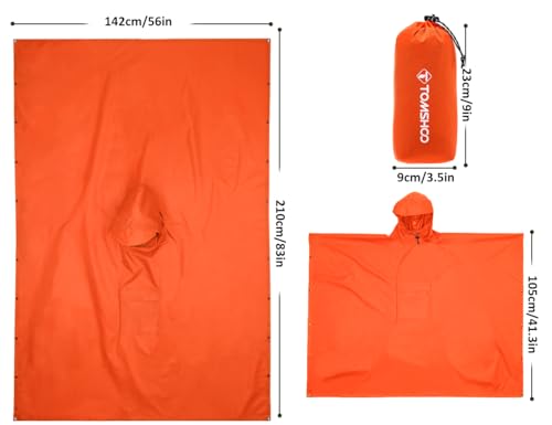 TOMSHOO Multifunctional Raincoat with Hood Hiking Cycling Rain Cover Lightweight Poncho Rain Coat Outdoor Camping Tent Mat - color: Orange