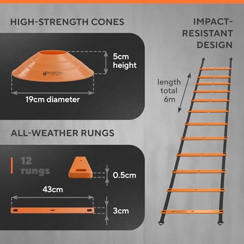 Agility Ladder Set, 12-Rung Speed Ladder + Training Cones, Soccer Training Equipment, Footwork Drills Kit, Speed & Agility Equipment, Football Practice Equipment, Basketball Gear - color: Bright Orange